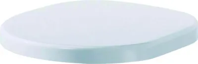 A white toilet seat lid is shown from a slightly elevated side angle against a white background.