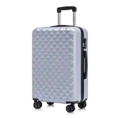 Produktbild von Koffer Trolley Reisekoffer Suitcase, Rollkoffer Handgepäck ,mit 4 Rollen360°, Hartschalenreisekoffer, Zahlenschloss, Weicher Gummigriff (L,Silber)