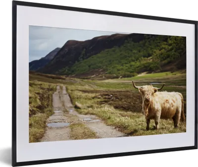 Produktbild von MuchoWow® Gerahmtes Poster Schottische Highlander - Pfad - Wald 60x40 cm - Poster mit Schwarzem Bilderrahmen Wandposter Rahmen Foto Bilder - Schlafzimmer - Plakat in Rahmen - Drucken