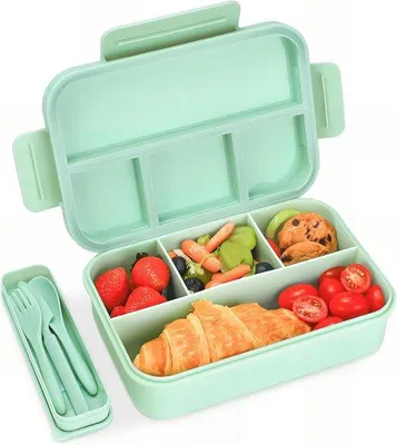 Image de Boîte à lunch verte à compartiments, 1 300 ml, pour enfants et adultes
