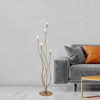 Produktbild von Opviq, Hochwertige Stehlampe, Gold, 35 x 35 x 155 cm | Metallkörper, 5 x E14 Fassung, Max 40 W | Elegantes Design für modernes Wohnen & Hotels, IP20, 200 cm Kabel.