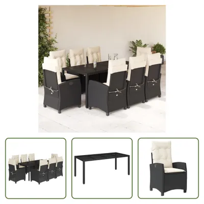 Produktbild von The Living Store 9-tlg. Garten-Essgruppe mit Kissen Schwarz Poly Rattan