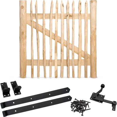 Produktbild von Classic Staketenzaun-Tor Set (schwarz) aus Edelkastanie, Breite 100 cm, Höhe 100 cm (genagelte Ausführung)