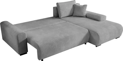 Produktbild von STOREZ24 L-Form Ecksofa NELLY inklusive Schlaffunktion, Ecke mit Bettkasten, Farbe: grau, Seite: rechts