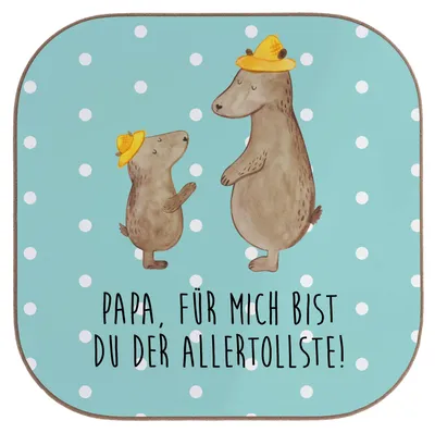 Produktbild von Mr. & Mrs. Panda Untersetzer für Gläser Bären mit Hut - Türkis Pastell - Geschenk, Tischuntersetzer, Bär, Tasse, Vatertag, Muttertag, Tassen, Vater, Familie, unterleger