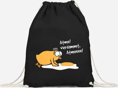 Image de Sac de gym imprimé avec le slogan drôle Oeuf au plat Respire ! Foutu poussin Gymbag Moonworks® noir unisize