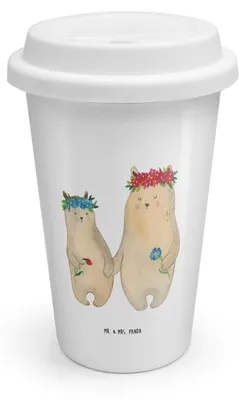 Produktbild von Mr. & Mrs. Panda Kaffeebecher To Go Bären mit Blumenkranz - Weiß - Geschenk, Mama, Thermobecher, Mehrwegbecher, Isolierbecher, Familie, Becher, Lieblingsmensch, ToGo