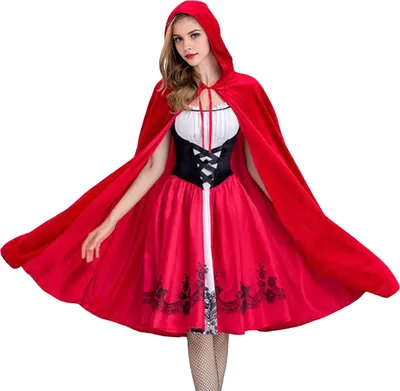 Produktbild von Halloween-Kostüm, kleine Hexe, Dienstmädchen, Cosplay-Outfit, roter Hut, Hexenumhang, Kleid, Anzug, Party, Bühnenshow, Rollenspiel-Kleidung