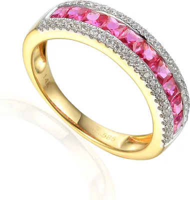 Produktbild von 585er Gelbgold Damenring mit Rubin Gr. 54 Edelstein Ring Memoire Eternity