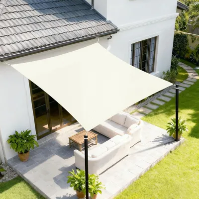 Obrázek produktu pro Obdélníková sluneční plachta 2x3m, oxfordská tkanina 420D, voděodolná ochranná plachta proti slunci s UV ochranou, pro venkovní použití, zahradu, terasu, balkon - krémová