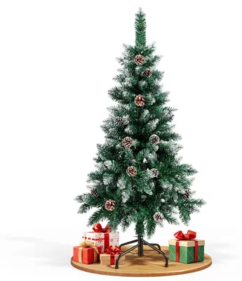 Produktbild von ISOISL Weihnachtsbaum 120cm künstlich, beschneite Kunsttanne mit 15 Tannenzapfen, 180 Zweigspitzen und Metallständer