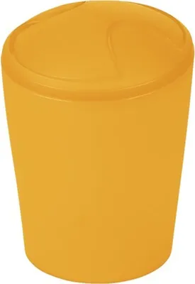 A close-up studio shot of an orange trash can.