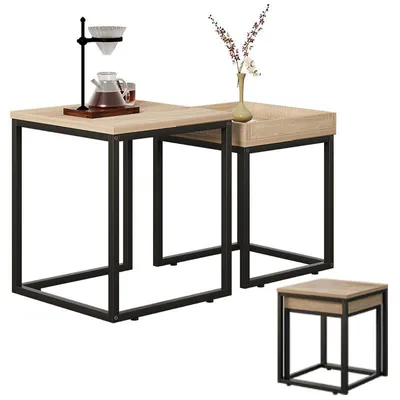 Obrázok produktu pre Súprava 2 Stolíkov 2 V 1 Loft Industrial Svetlo Hnedá