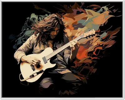 Produktbild von Wallario Wandbild Gitarrensolo, Größe: 40,30 x 50,30 cm, Poster mit weißem Aluminiumrahmen