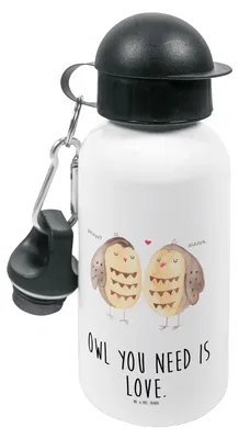 Produktbild von Mr. & Mrs. Panda Wasserflasche Eulen Liebe - Weiß - Geschenk, Trinkbehälter, Paar, Trinkflasche Kinder, Eule, Kindertrinkflasche, Spruch, Hochzeitsspruch, Getränkeflasche