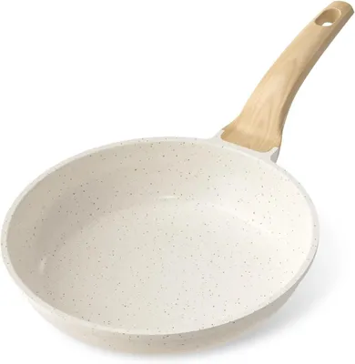 Obrázek produktu pro Pánev na smažení – 20 cm, hliník – nepřilnavý povrch s keramickým povlakem – vhodná pro indukční sporáky – bílá