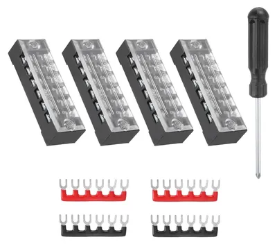 Schraubklemmenblock 6-polig, 15A, 600V, 4er-Set mit Schraubendreher
