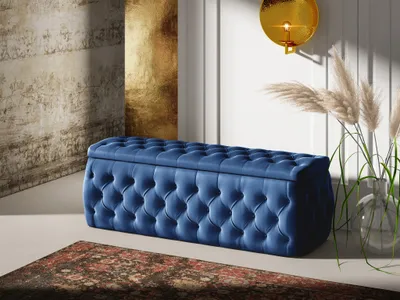 Productafbeelding van Opbergkruk met bekleding, model ERNESTO, 160x50x45 cm, stof "Elisa", blauw