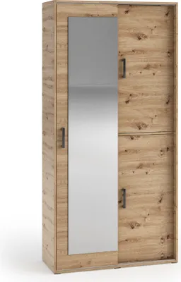 Produktbild von MR GROUP Garderobenschrank GRID 100cm Garderobe Spiegel Schlafzimmer Mehrzweckschrank 3-türig Ablagen Dielenschrank Kleiderschrank Flurmöbel braun