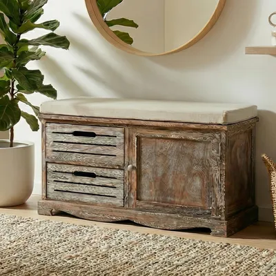 Produktbild von Sitzbank Asti, Bank Kommode, Shabby-Look Vintage MVG- 49x71x32cm braun