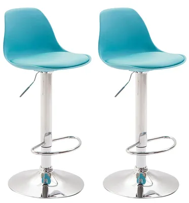 Image de Lot de 2 tabourets de bar CLP Kiel en plastique, réglables en hauteur et pivotants à 360°, structure bleue, finition chromée