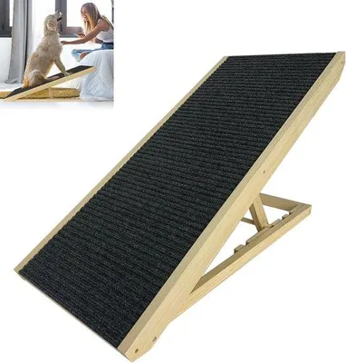 Produktbild von Famanu Hundetreppe aus Holz - Verstellbare, faltbare Haustierleiter mit rutschfester Matte - Für Bett und Sofa 60 cm