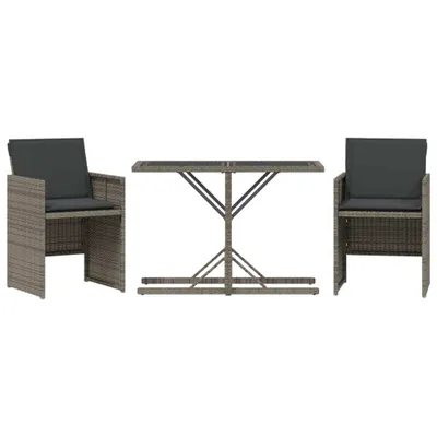 Produktbild von 3-tlg. Bistro-Set mit Kissen Grau Poly Rattan