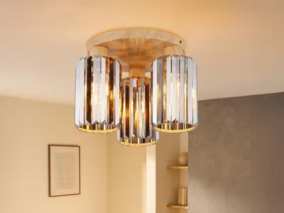 Produktbild von Moderne LED Deckenleuchte Ø 35cm mit 3 Lampenschirmen aus Rauchglas Kristall