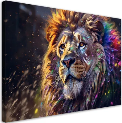 Produktbild von Leinwandbild Löwe Tierabstraktion 100x70 Feeby Bunt bild für die wand bereit zum aufhängen