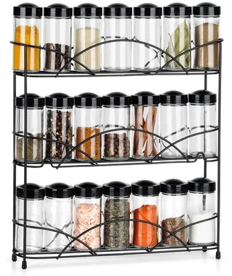 Produktbild von Vilde | Gewürzregal 22-teilig - 33,5x33,5 cm - 3 Etagen - 21 Gewürzgläser 100 ml - Metall Schwarz