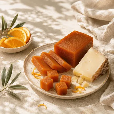 Produktbild von Quittenbrot mit Orangen Membrillo.