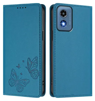 Obrázek produktu pro Kožené pouzdro pro Motorola Moto G 5G 2024, motýlí ražbou, peněženkové flip pouzdro se stojánkem Modrá