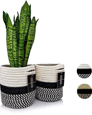 Immagine prodotto di Set di 2 cesti portaoggetti, dimensioni 16 x 16 cm, colore nero e bianco, intrecciati, ideali per cucina, bagno o per piante