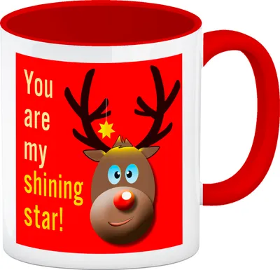 Produktbild von Weihnachten Kaffeebecher Rot mit Rentier Motiv in Rot