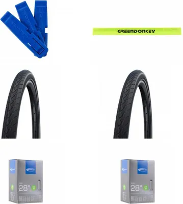 Image de Schwalbe MARATHON PLUS 28x1,40 + 2 chambres à air AV17 + démonte-pneu + bande réfléchissante