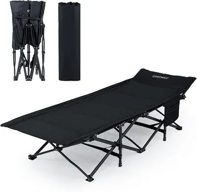 Imagen del producto de Cama plegable, ideal para camping, con relleno de algodón para mayor comodidad. Cama plegable con bolsillo lateral. Cama para invitados con capacidad de carga de hasta 180 kg. Cama de camping para uso en exteriores e interiores