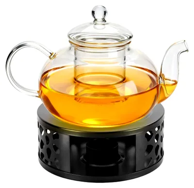 Produktbild von 1000ml Teekanne aus Glas mit Schwarzes Erhitzer aus Edelstahl, Glasteekanne mit Glas-Sieb und Deckel, ideal zur Zubereitung von losen Tees, geeignet für Zuhause und Büro