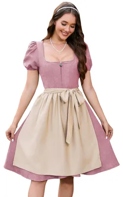 Produktbild von YesFashion Dirndl Damen Trachten Midi Dirndlkleid aus Wildleder für   mit Schürze Rosa 42