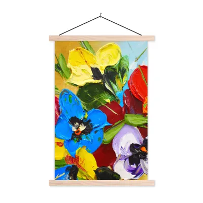 Produktbild von MuchoWow® Textilposter Ölfarbe - Malerei - Blumen 40x60 cm mit holzfarbenen Rahmen - Poster