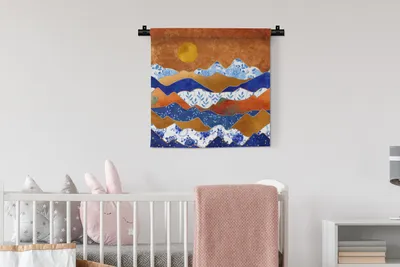 Produktbild von MuchoWow® Wandteppich Wandbehang Gold - Delfter Blau - Muster 60x60 cm Tapisserie Dekoration Wandtuch - Dekorationen - Wand Decke