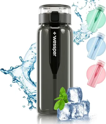 Produktbild von Wessper Tritan Trinkflasche 680 ml Grau mit Aktivkohlefilter – Sport Wasserflasche