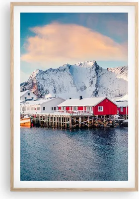 Produktbild von Gerahmtes Poster - Rahmen in heller Eiche - Lofoten Dorf Angeln - 61x91,5 cm - Wand Bild - Wanddeko - Wandbilder - Kunstposter - Wandposter - Bilderrahmen - Bilder - Kunstdruck - P2NPA61x91-4762