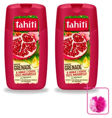 Productafbeelding van 2 x Tahiti Douchegel Granaatappel & Kokosolie - Hydraterend - 250 ml - Voordeelverpakking - 2 stuks