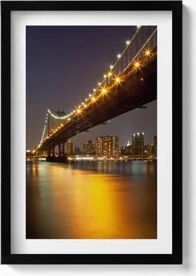 Produktbild von Beleuchtete Brooklyn Bridge in New York– Wandbild mit Rahmen – Gerahmtes Bild  – Wanddekoration – 40x60 cm –  Schwarz