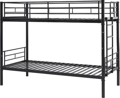 Produktbild von Etagenbett 90x200cm Ohne Matratze Kinderbett Schwarz Mit Sicherheitsgelae nder Umbaubar Zu 2 Einzelbetten Mit Lattenrost Anti-Rutsch Treppe
