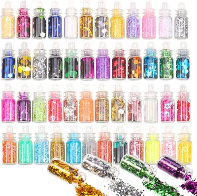 Immagine prodotto di Set di polveri glitter, 48 colori, 3 grammi per colore, ideale per lavori manuali e decorazioni