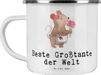 Produktbild von Mr. & Mrs. Panda Emaille Tasse Maus Beste Großtante der Welt - Weiß - Geschenk, Teetasse, Neffe, Nichte, Kaffeepott, Tante, Familie, Outdoor Becher, Pott, Geschenkidee