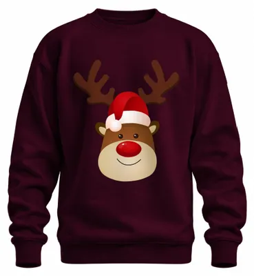 Imagen del producto de Suéter navideño uni con un adorable diseño navideño de Rentier Rudolf, color burdeos, talla L. Ideal como regalo de Navidad