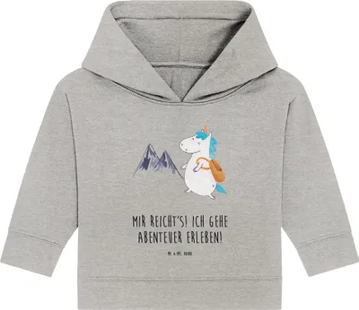 Produktbild von Mr. & Mrs. Panda Organic Baby Hoodie Einhorn Bergsteiger 24. - 36. Monat - Heather Grey - Geschenk, Einhörner, Kapuzensweatshirt, Kapuzenshirt, Unicorn, Urlaub, Berge