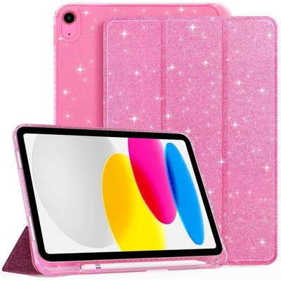 Produktbild von Schutzhülle für iPad 11./10. Gen. 10.9 Zoll mit Stifthalter, transparent rosa Glitzer